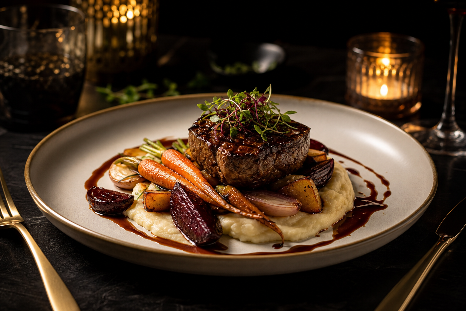 Elegant plated entree with fine dining presentation